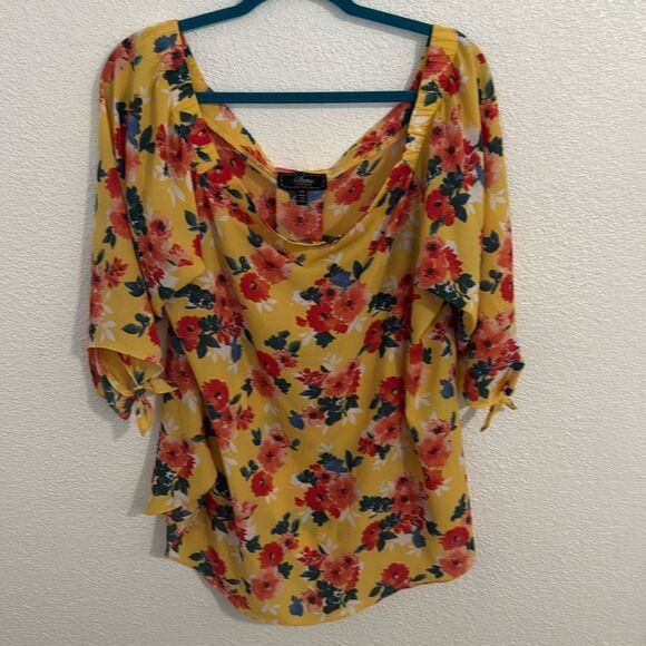 Status by Chenault-Womens Yellow Floral Shirt Blouse Top- Size XXL - Picture 1 of 9